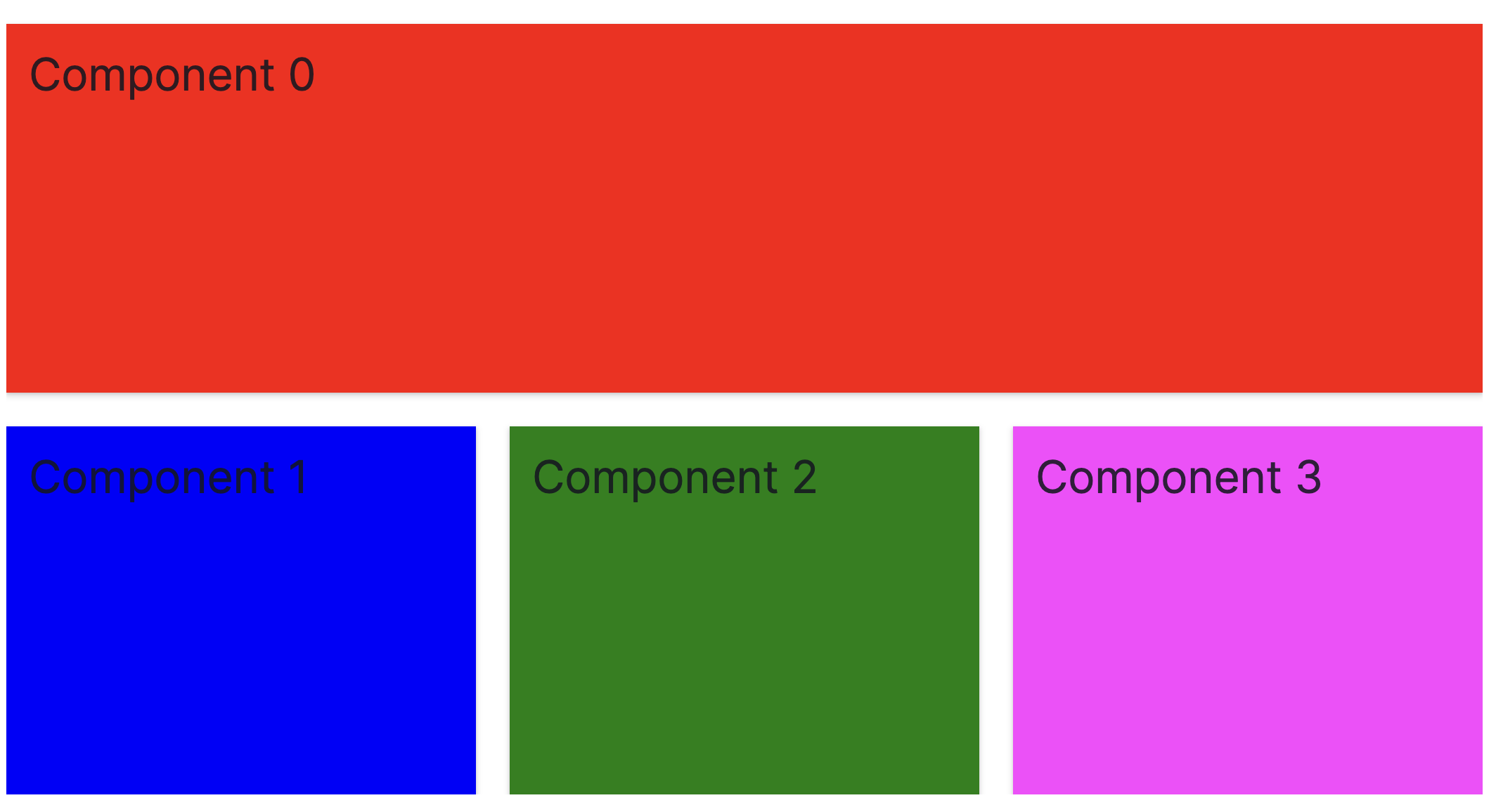 two rows where the top is a single component and the bottom is three separate components