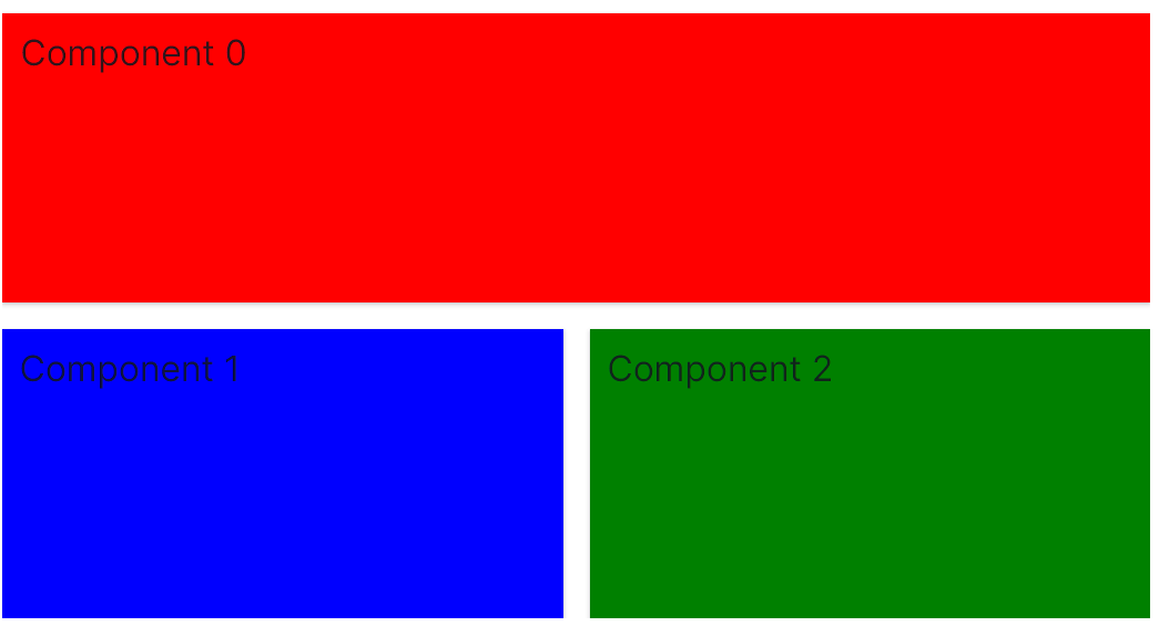 two rows with the top as a single component and the bottom divided into two components