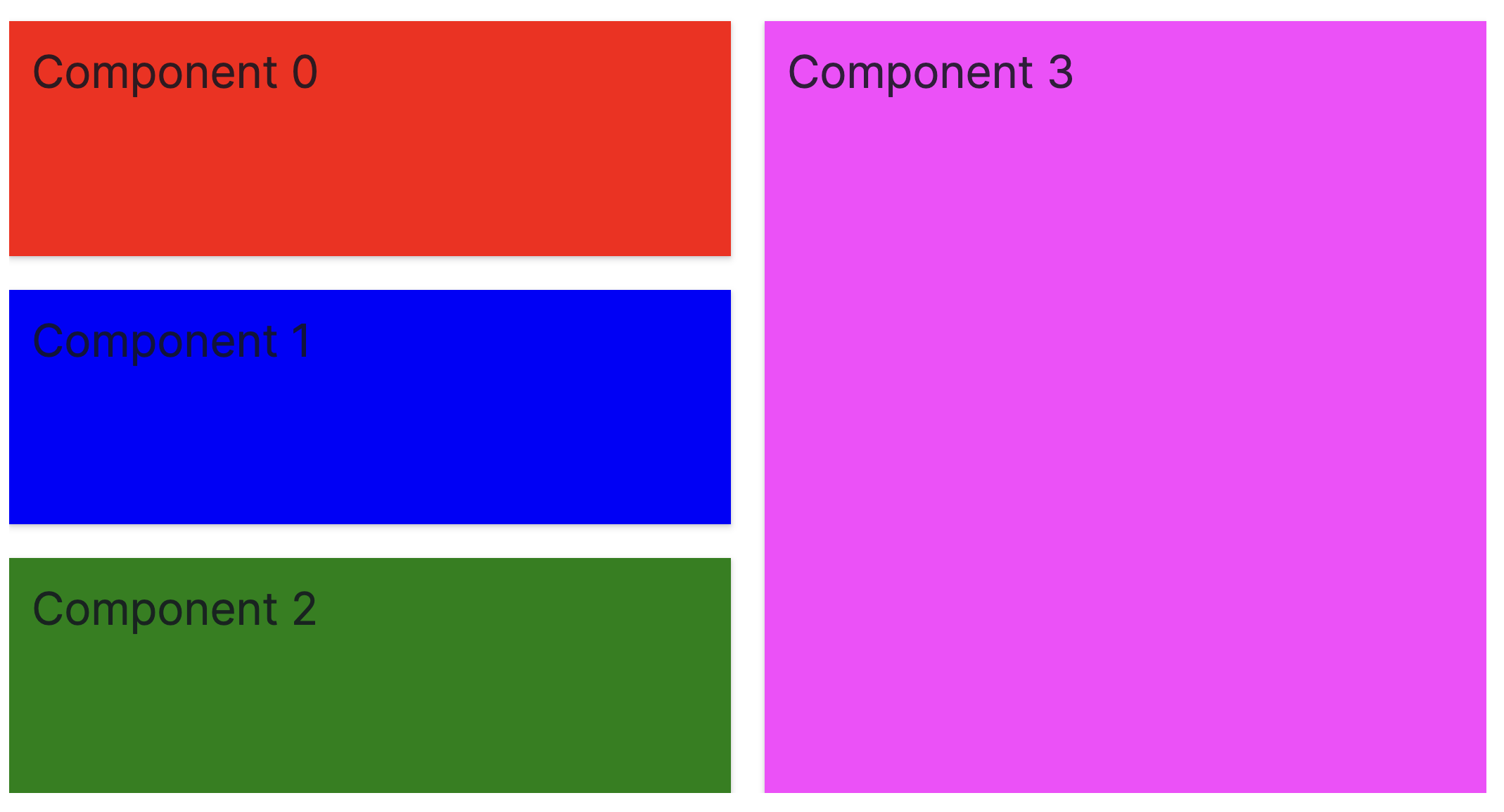 two columns where the left is a set of three horizontally stacked components and the right is a single component