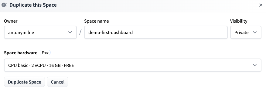 Form to duplicate Space